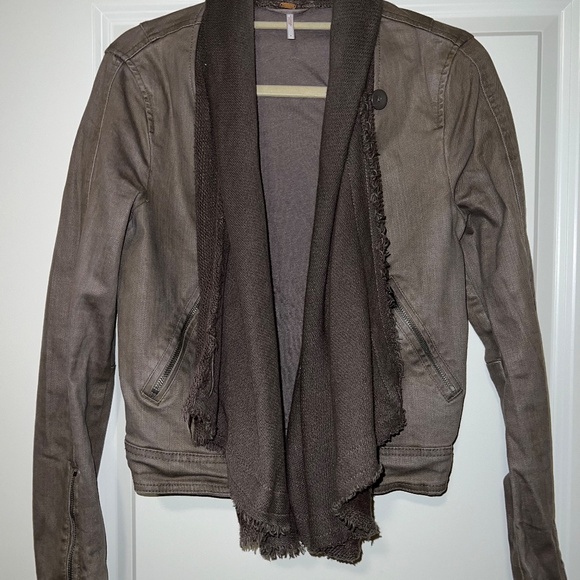Free People Drape Front Coated Moto Jacket Denim - Picture 4 of 6